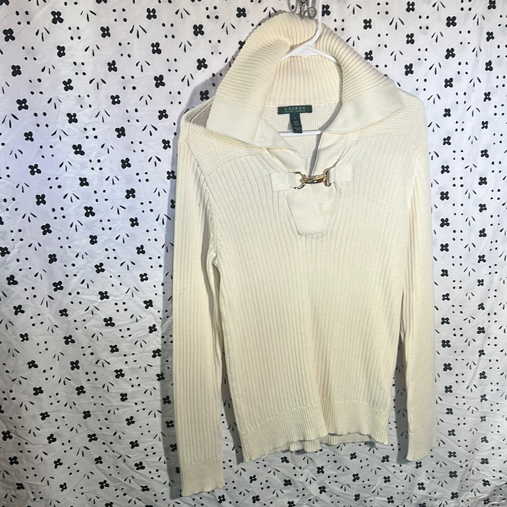 LAUREN Ralph Lauren Cream V neck ribbed sweater